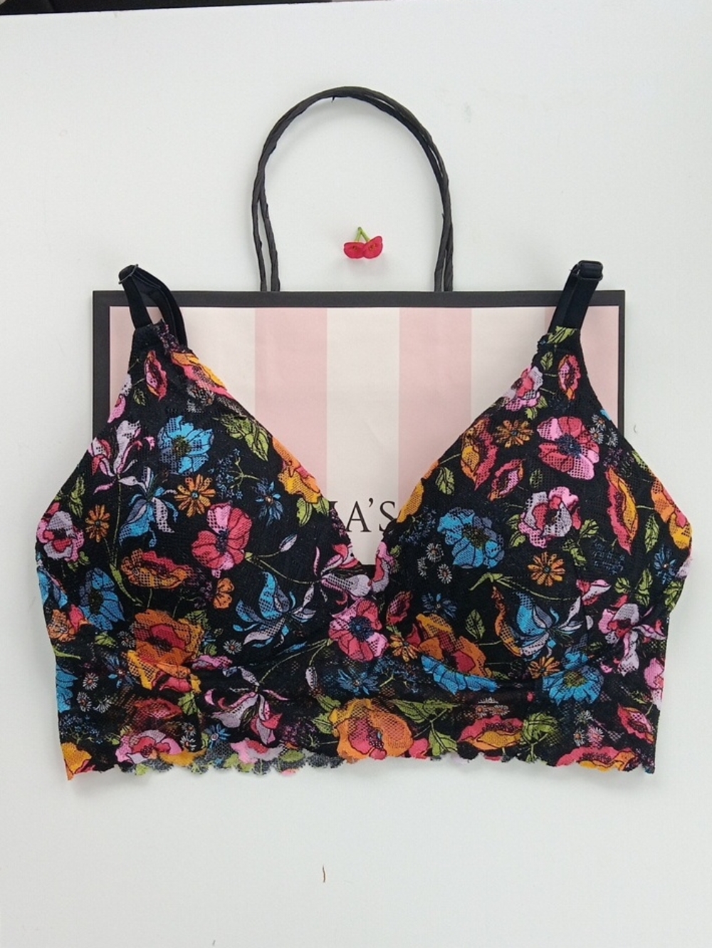 PINK Victoria's Secret  Lace Bralette Multicolor Floral Print Push-up Size M